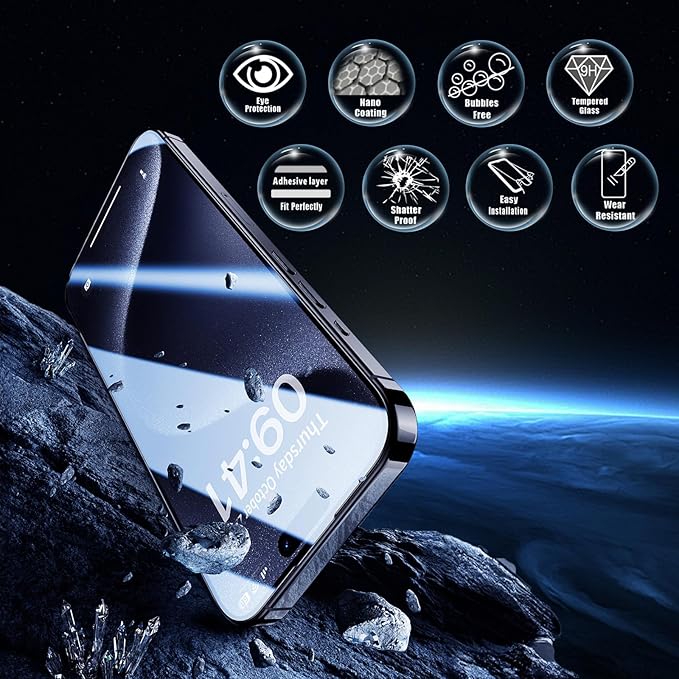 Screen Protector for iPhone 15 Pro [6.1 Inch],2 pcs Colorless Anti-Blue Light Tempered Glass Films, HD Clear, 9H Hardness, No Bubbles, Case Friendly with 2 pcs Camera Lens Protector