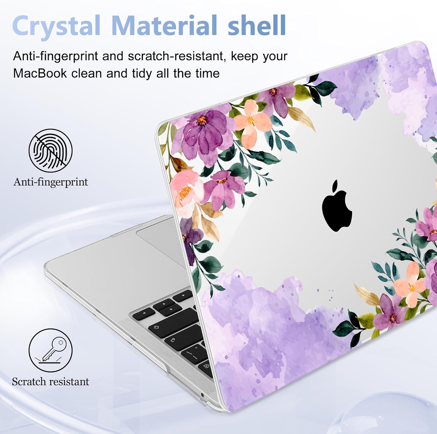 Case for MacBook Pro 13 inch with/Without Touch Bar (2016-2022, M2 A2338 M1 A2289 A2251 A2159 A1989 A1706 A1708), Hard Shell + Keyboard Cover + Dust Plug - Purple Flower
