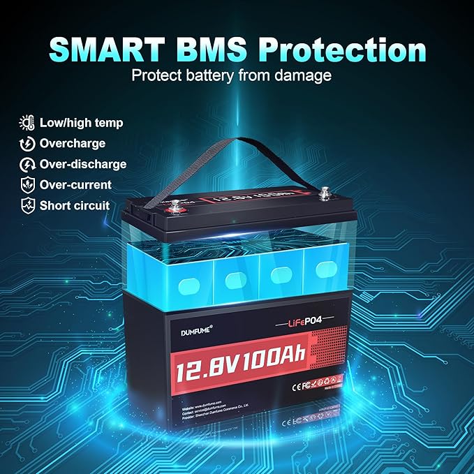 2 Packs 12V 100Ah LiFePO4 Lithium Battery, Built in 100A BMS, 1280W Power Output, Up To 6000+ Cycles, Ideal For RV, Marine, Trolling Motor, Solar Off-Grid Systems