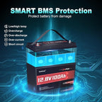 12V 100Ah LiFePO4 Lithium Battery, Built-in 100A BMS, 1280Wh, Up To 6000+ Cycles, Ideal For RV, Marine, Trolling Motor, Solar Off-Grid Systems