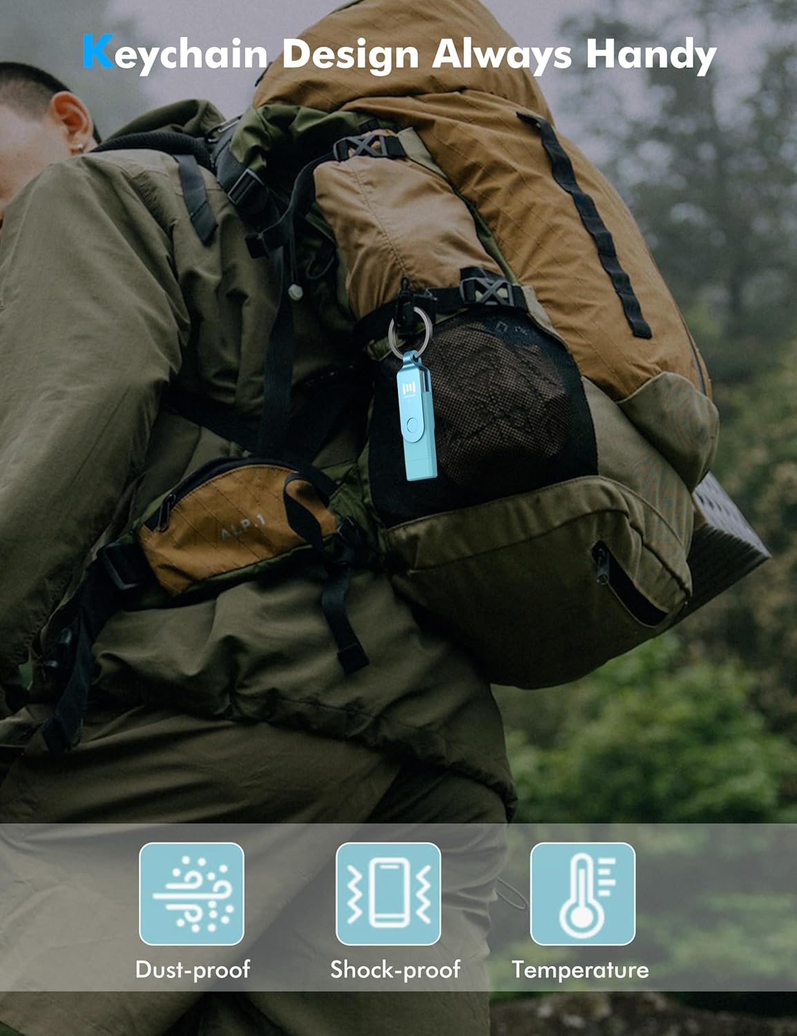 MOSDART 1TB USB3.1 Fast Speed C and A Dual Flash Drive, exFAT Memory Stick with Keychain and LED Indicator, for iPhone 15 and 16, Android Phone, iPad, MacBook, and Other Laptops, Sky Blue