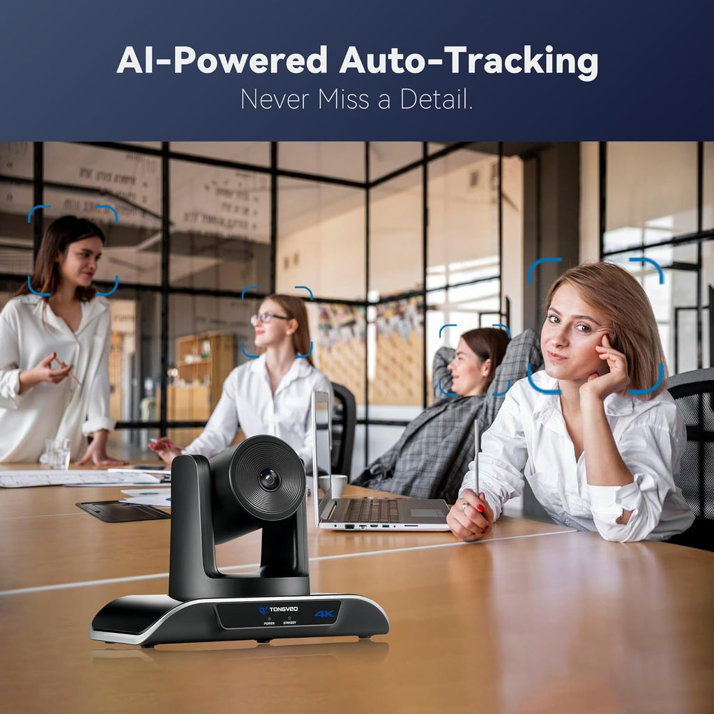 TONGVEO 4K PTZ Camera with AI-Powered Auto-Tracking 5X Digital Zoom USB 3.0 120-Degree Wide-Angle PTZ Webcam for Video Conference YouTube/Teams/Zoom Meeting Live Streaming