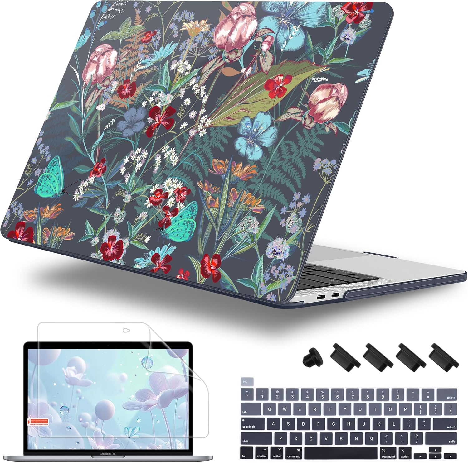 Case for MacBook Pro 13 inch with/Without Touch Bar (2016-2022, M2 A2338 M1 A2289 A2251 A2159 A1989 A1706 A1708), Hard Shell + Keyboard Cover + Dust Plug, Flowers & Herbs