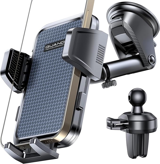 [2025 New] Dashboard Phone Holders for Your Car (+Air Vent Clip) [Military Grade Stable] , Car Cell Phone Holder, Rotatable Suction Cup Car Phone Mount for All Phone (Light Grey)