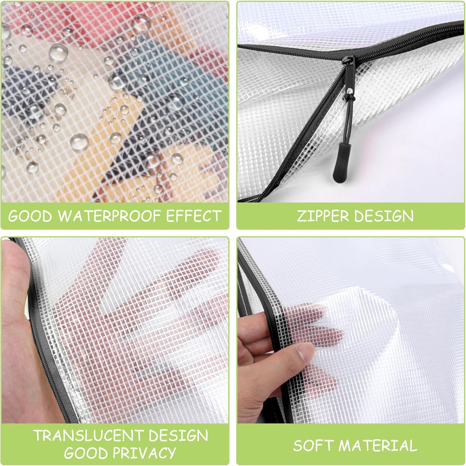 24pcs Mesh Zipper Pouches, A3 Size Waterproof Black Zipper Bags, Water-Resistant Plastic Zipper Pouch for School Office Supplies, Puzzles & Games Organizing Storage