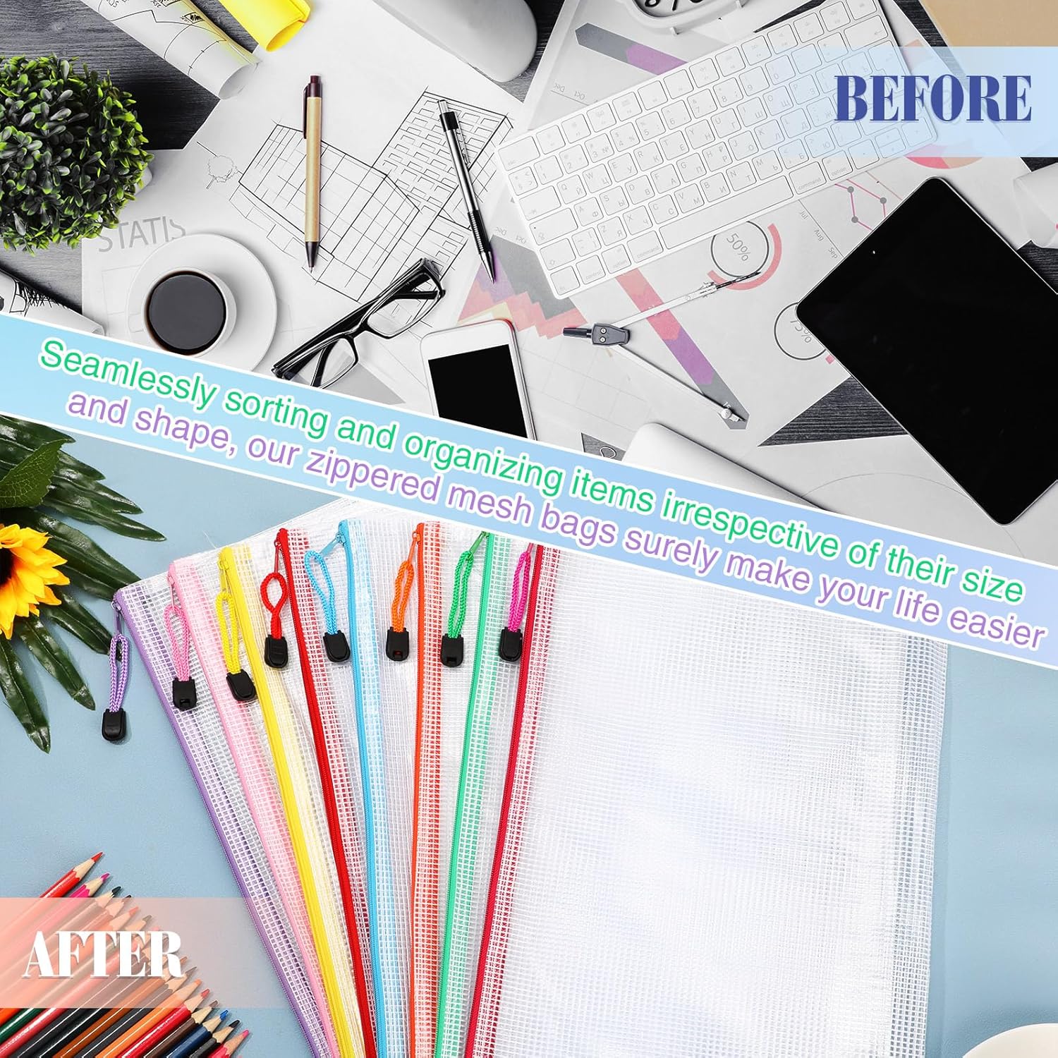 Jetec 32 Pcs Mesh Zipper Bags Toy Storage Bikini Organizer Bag Bolsas Para Guardar Trajes De Baño Waterproof Zipper Reusable Pouch Puzzle Multipurpose for Storage Office(Stylish Color,13 x 9.5 Inch)