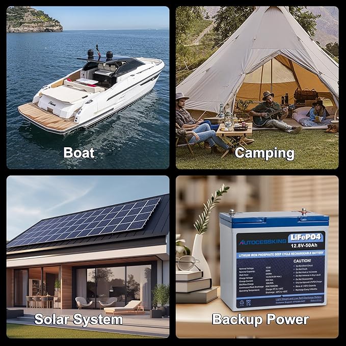12V 50Ah LiFePO4 Battery, Built in BMS Rechargeable Lithium Battery with Low-Temp Protection, 4000+ Deep Cycles Perfect for Camping, Solar, Boat, Backup Power (2 Packs)