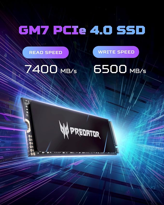 Predator GM7 4TB SSD: M.2 2280 PCIe Gen 4 x4 NVMe 2.0, Read Speed Up to 7400 MB/s, Internal PC Solid State Drive for Laptop, Desktop and PS5 - BL.9BWWR.120