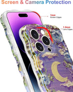 Jusy Compatible with iPhone 11 Pro Max, Colorful Retro Oil Painting Printed Flower Laser Glossy Pattern Cute Curly Wave Phone Case Soft TPU Cover for Girly Women - Purple Moon
