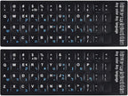 2PCS Hebrew English Keyboard Stickers Black Background with Blue Letters Replacement Stickers for PC Computer Laptop Notebook Desktop Keyboards -Each Unit: 0.43" x 0.51"