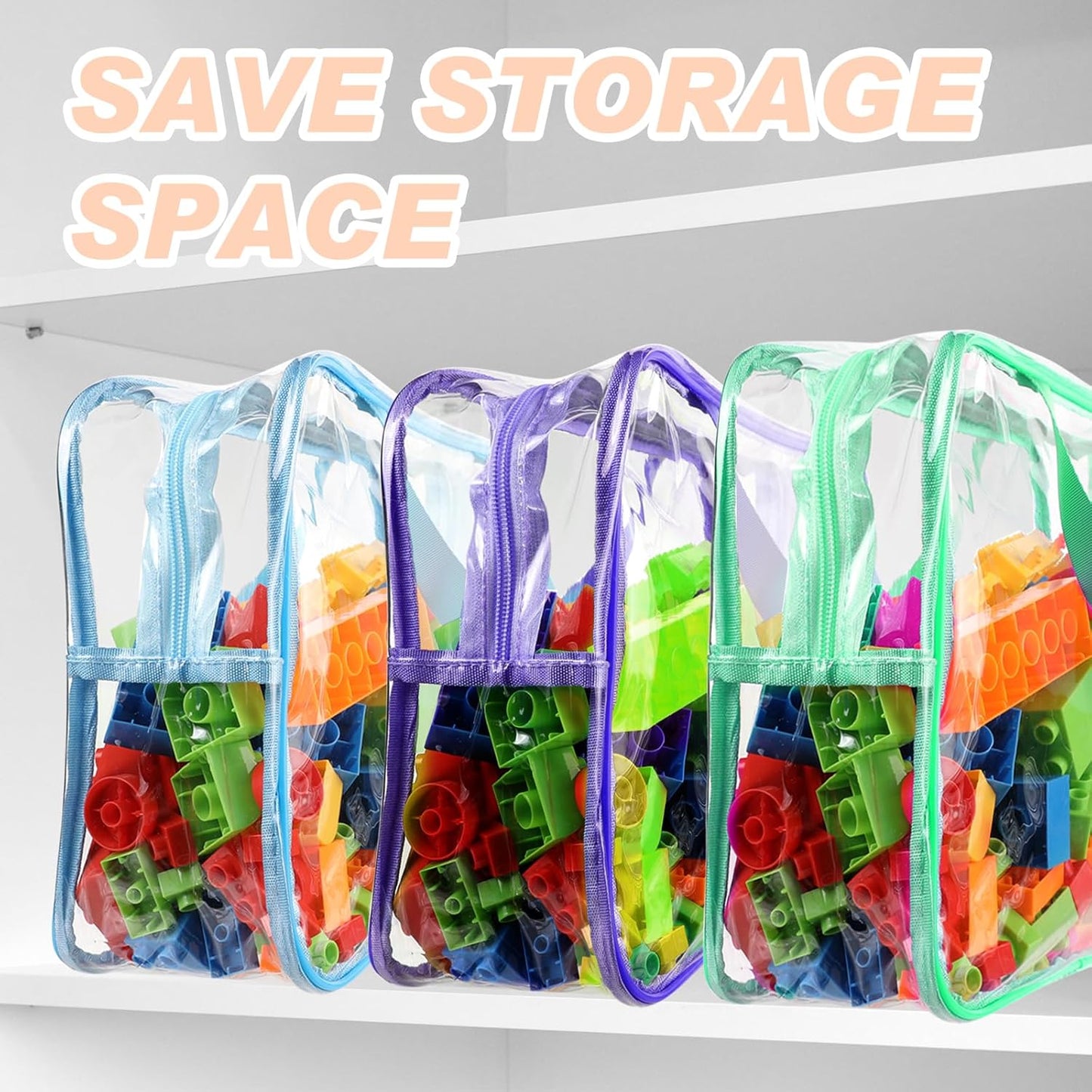 18 Packs Large Toy Storage Bags with Labels, 6 Colors Clear PVC Toy Storage Organizer with Zipper, Waterproof Reuseful Clear Organizer Bags for Building Blocks, Puzzles, Kids Books, Board Game