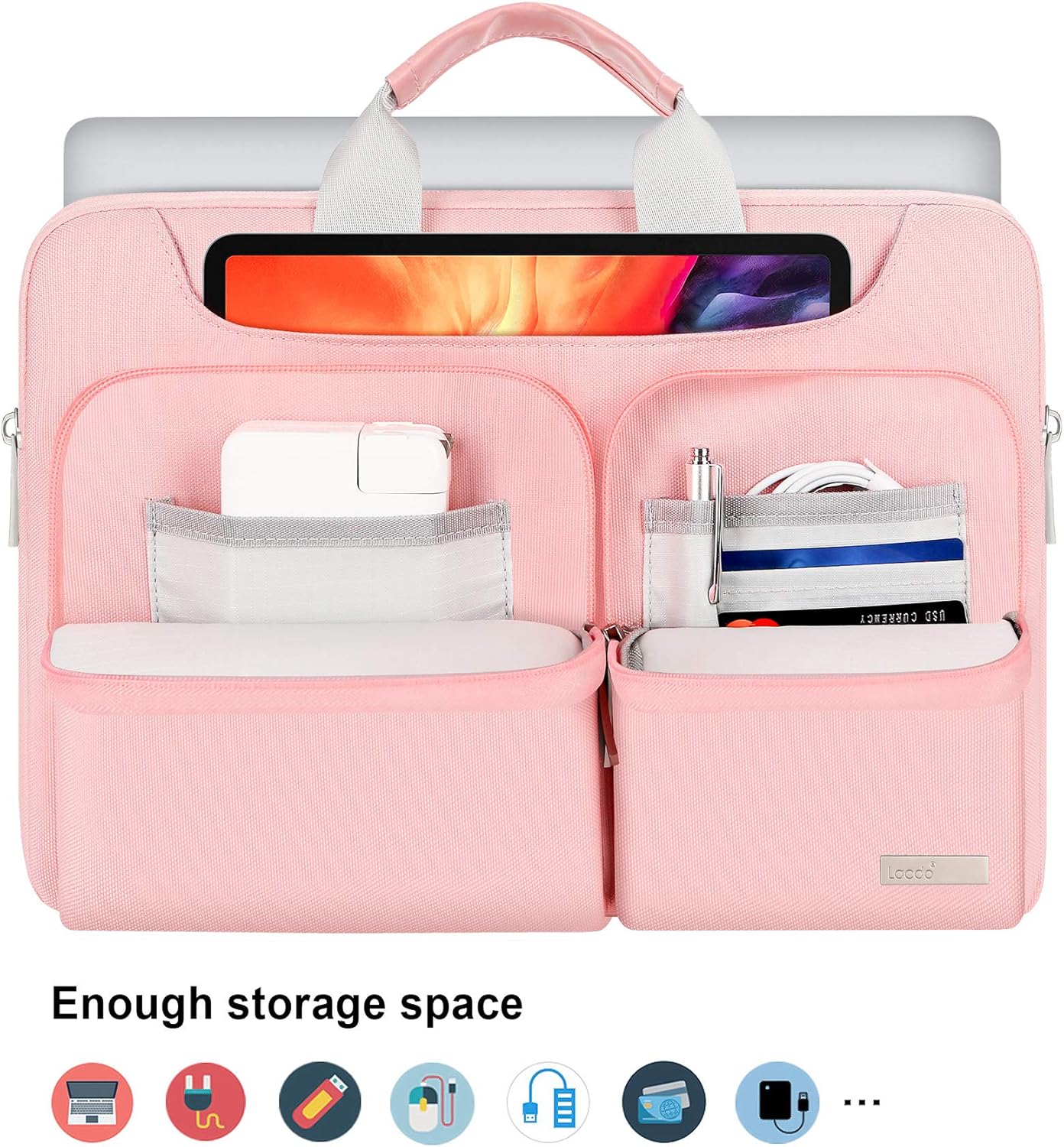 Lacdo 360° Protective Laptop Shoulder Bag, 14 inch Computer Bag for 14 inch New MacBook Pro M4/M3/M2/M1 Chips Pro Max A3112 A3401 A3185 A2918 A2992 A2779 A2442 2024-2021 Computer Messenger Bag, Pink