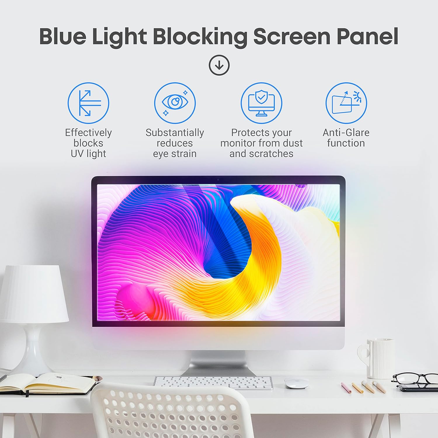 23.8 inch Blue Light Blocking Screen Protector Panel for 16:9 Widescreen Computer Monitor and Laptop - PC Anti-UV Eye Protection Filter Film - Anti-Scratch Diagonal Frame Shield [2 Pack]
