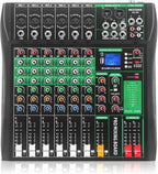 6 Channel Audio Mixer, Professional DJ Mixer Board Sound Music Mixing Console Digital Mixer with Reverb, Bluetooth, USB Port, 48V Phantom Power for Recording Karaoke Podcasting