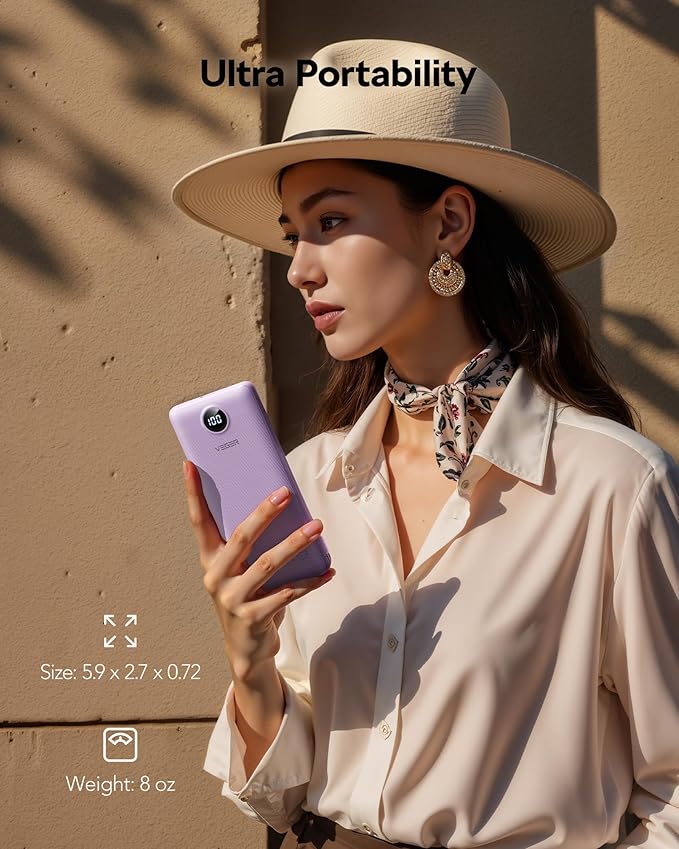 VEGER AC Wall Plug Portable Charger, 10000mah Slim Portable Charger Built in Cables, USB C Power Bank 15W Fast Charging, Travel Essential Battery Pack Compatible with iPhone, Android and More(White)