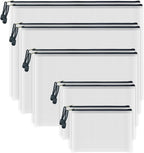 AUSTARK 10 Pcs Zipper File Bags, Waterproof Plastic Mesh Pouch for Office School, Board Game Storage Bags (Multi-Size, White and Black)