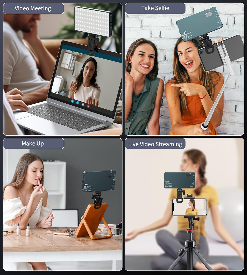 Selfie Camera Phone Light with Metal Hotshoe & Clip, CRI 96+ 2500K-9900K Rechargeable RGB Video Light for Laptops, Cameras, Selfie, Video Conference, TikTok Live Streaming, Filming
