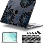 Case for MacBook Air 15 Inch 2025 2024 2023 Release M4 A3241 M3 A3114 M2 A2941, Hard Shell with Screen Protector & Keyboard Cover, Compatible with Touch ID, Flower Dahlia
