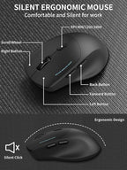 Wireless Keyboard and Mouse Combo,2.4G Full Size Wave Keys Ergonomic Keyboard with Wrist Rest for Natural Typing, 3 DPI Adjustable Ergonomic Silent Mouse for Computer/Laptop/Windows/Mac (Black)