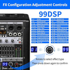 S-10 Audio Mixer 10 channel 8 channel Professional DJ Mixing Console with Reverb MP3 Player Bluetooth 48V Phantom Power Supply USB Recording for Studio Karaoke Live Music