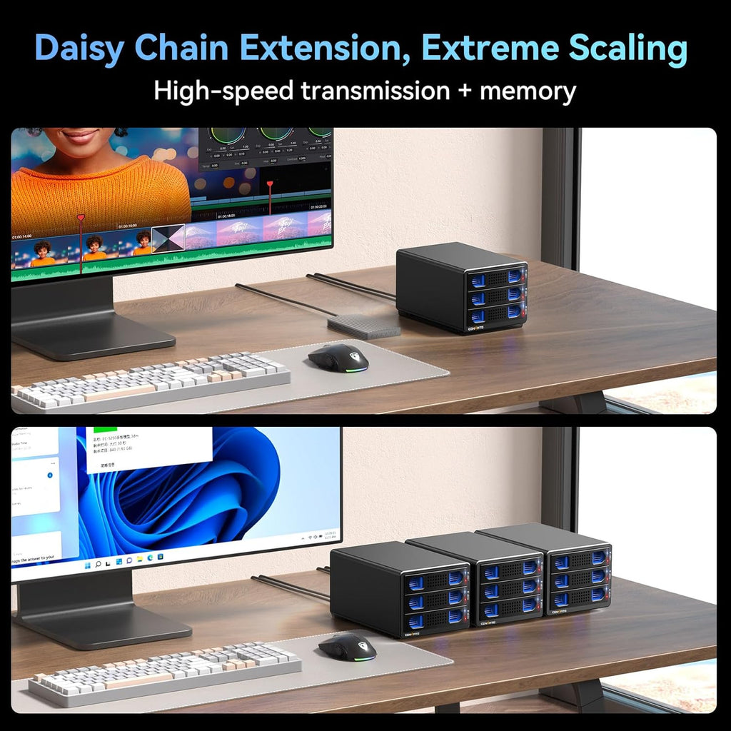 3 Bay Hard Drive Enclosure with Cooling Fan for 2.5“/3.5" SATA HDD/SSD with USB A/C 3.0, Support 60TB, Hot Swappable, Daisy Chain Expansion, Tool-Free HDD Enclosure, DAS(NO RAID/NAS)