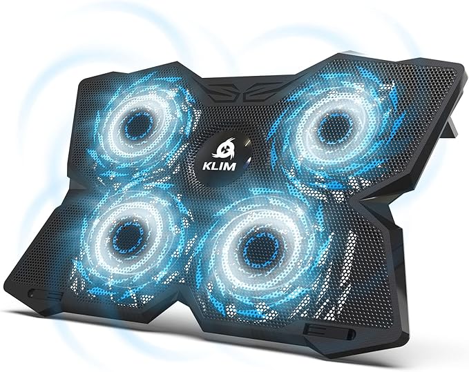 KLIM Wind Laptop Cooling Pad - More Than 500,000 Units Sold - New Version - Powerful Rapid Action Laptop Cooler - Laptop Stand with 4 Cooling Fans - 2 USB Ports - PC Mac PS5 PS4 Xbox One - Diamond
