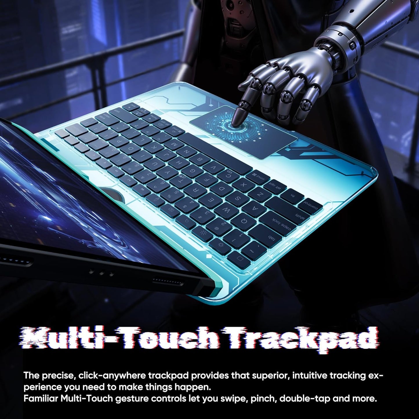 KITONE Transparent Case with Wireless Keyboard only for 2024 iPad Pro 13-in.(M4), 7 Colors Backlight, Trackpad, 360°Rotating Stand for iPad Pro 13, Tech Style