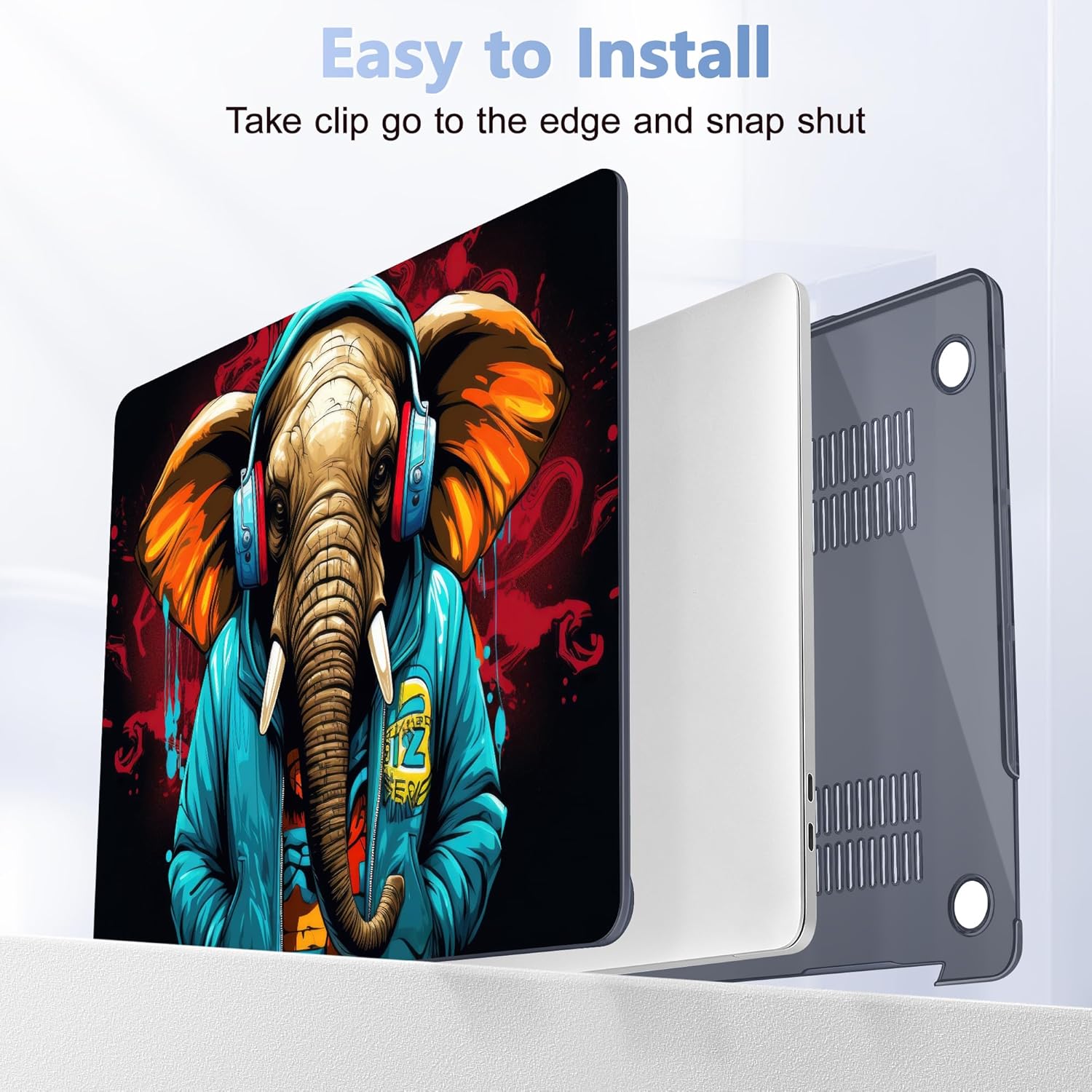 Case for MacBook Pro 13 inch with/Without Touch Bar (2016-2022, M2 A2338 M1 A2289 A2251 A2159 A1989 A1706 A1708), Hard Shell + Keyboard Cover + Dust Plug, Elephant Hoodie