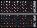 2PCS Russian Keyboard Stickers, Russian-English Keyboard Letters Replacement Sticker Orange Font with Black Background for PC Computer Laptop Notebook Desktop, Cyrillic Keyboard Alphabet Stickers