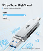 SD Card Reader, uni High-Speed USB C to Micro SD Card Adapter USB 3.0 Dual Slots, Memory Card Reader for SD/Micro SD/SDHC/SDXC/MMC, Compatible with MacBook Pro/Air, Chromebook, Android Galaxy - Silver