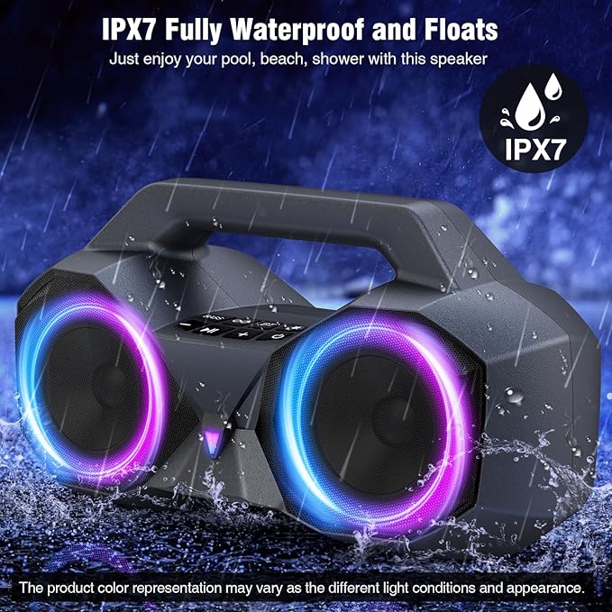 KMAG Bluetooth Speaker Wireless, 80W Loud Speaker with Deeper Bass, IPX7 Waterproof, 20H Playtime, Cool Lights, TWS, Portable Speaker for Home, Outdoor, Workshop, Party, Gift for All