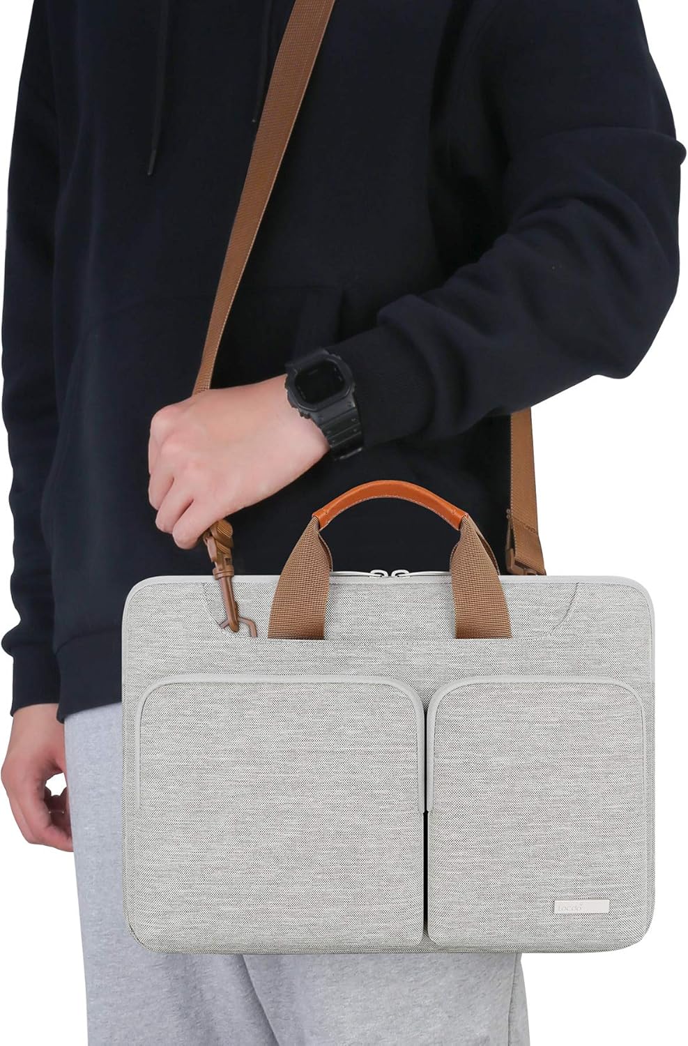 Lacdo 360° Protective Laptop Shoulder Bag for 15 inch New MacBook Air M4 A3241 2025, M3 A3114, M2 A2941 2024-2023, 15 inch MacBook Pro A1990 A1707, Dell XPS 15 Plus 2022-2020 Computer Case Bag, Gray