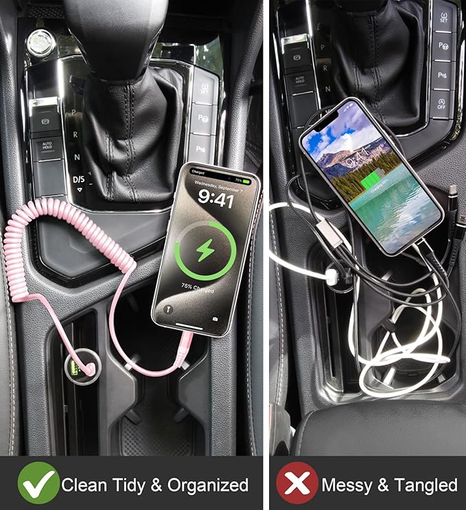 KIYODA USB C to Lightning Cable 3FTfor Car, Coiled iPhone Charger Fast Charging Short USBC Lightning iPhone Cord for iPhone14/13/12/11 Pro Max/iPad/CarPlay- 2Pack Pink