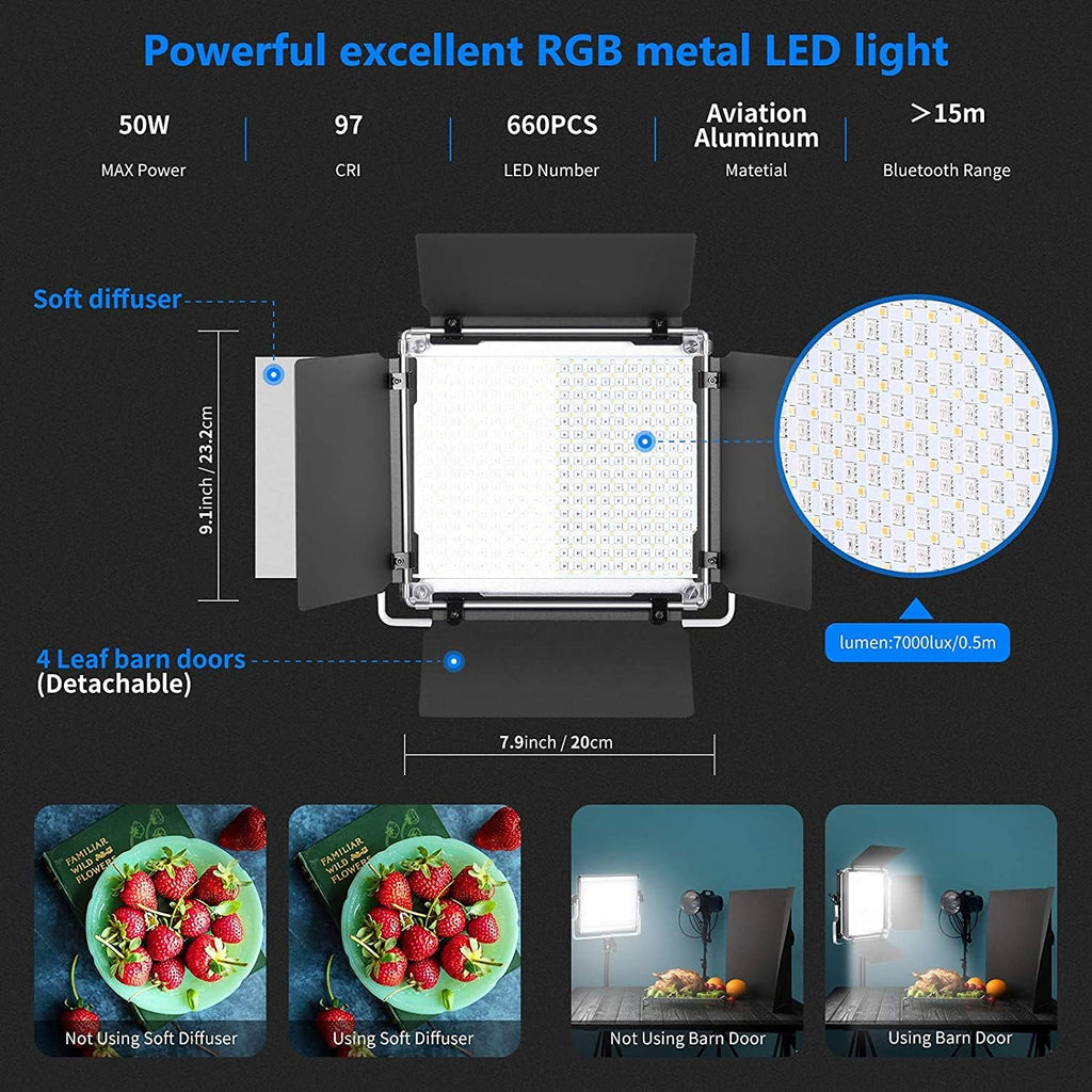 NEEWER 660 PRO RGB Led Video Light with APP Control/Barn Door/U Bracket, 360° Full Color, CRI 97+, 50W Panel Studio Light for Gaming Live Streaming YouTube Webex Recording Filming Photography