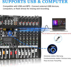 Audio Mixer 12 Channel Professional Mixer Console with 320 DSP Effects, 7-band EQ Sound Mixing Board Digital DJ Mixer w/USB Bluetooth MP3 for Recording, Independent 48V Power & Mute Button