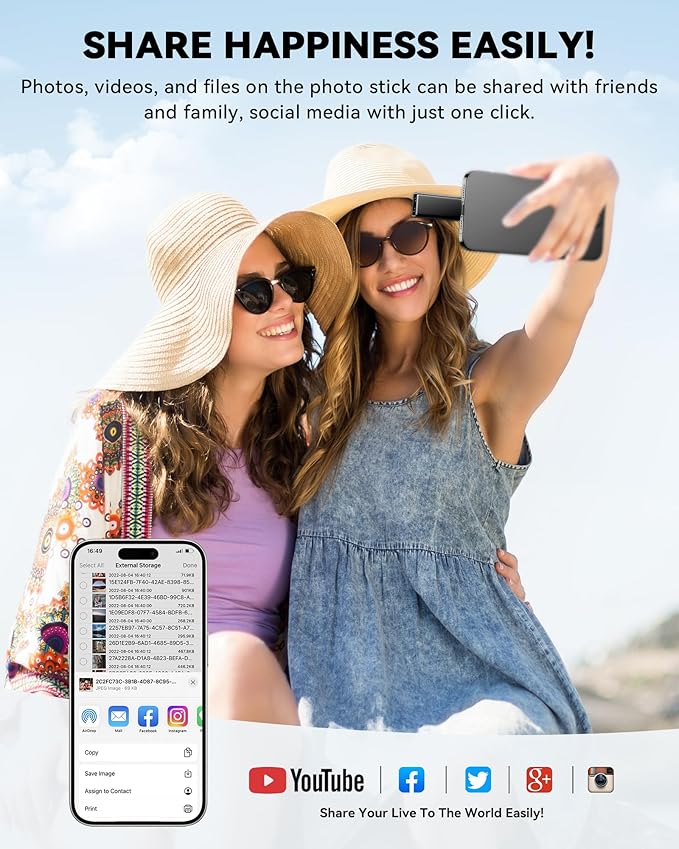 MFi Certified 256GB Flash Drive for iPhone iPad, Photo Stick for External Memory Storage, Easily Back Up and Save Photos Videos, USB Memory Stick Thumb Drive for iPhone/iPad/Android/PC (Black, 256GB)