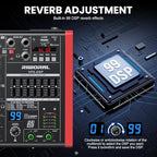 8 Channel Audio Interface Sound Board Mixing Console XLR 1/4 inch Jack USB Bluetooth Echo Delay Effect, Input 48V Phantom Power Stereo DJ Mixers for Podcasting