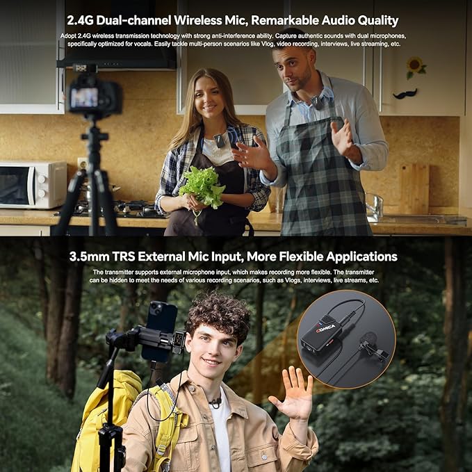 COMICA BooMax Wireless Lavalier Microphone for Cameras, Smartphones, 2.4G Internal Dual Lapel Mic with 32G Storage,Noise Cancellation,IPS Touchscreen for Vlogs, Interviews, Live Streamings,TikTok
