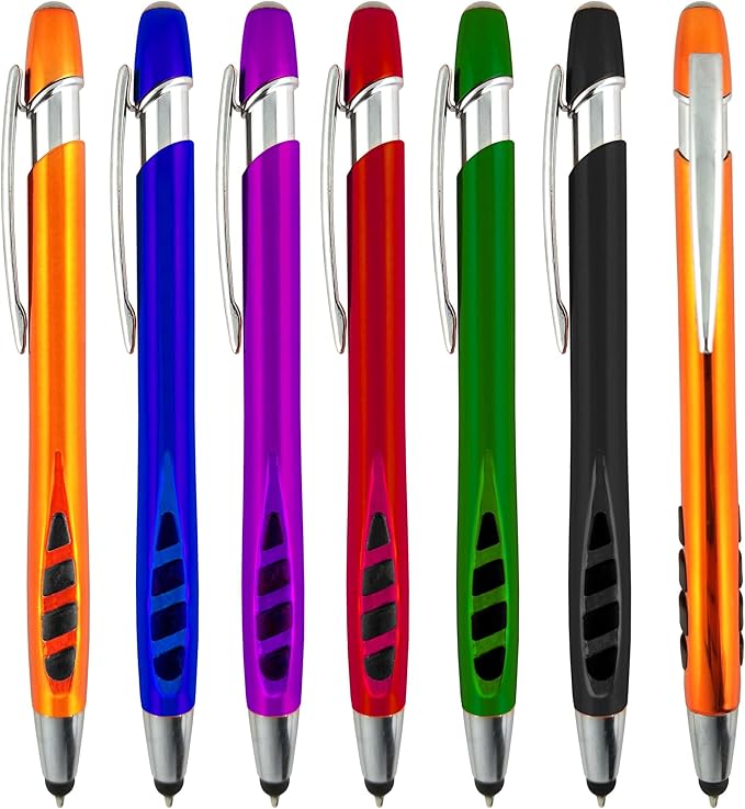 Stylists Pens for Touch Screens - Touch Screen Pen - Pen with Stylus Tip - for Your iPad, iPhone, Samsung Galaxy & More -Assorted Barrel Colors, Black Ink, 7 Pack