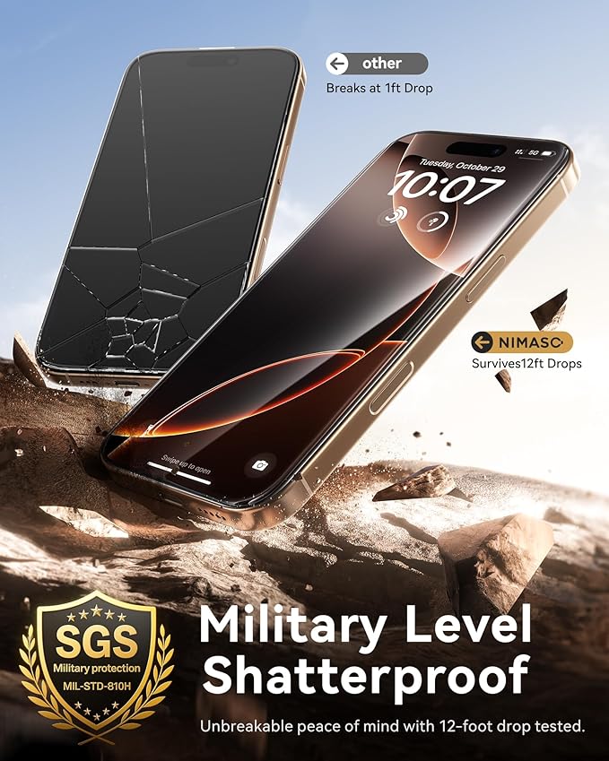 NIMASO for iPhone 16 Pro Max Screen Protector, 3 Pack Tempered Glass Screen Protector for iPhone 16, Automatic Dust Removal, Instant Installation,HD Clear, 9H Hardness Shockproof (6.9 inches)