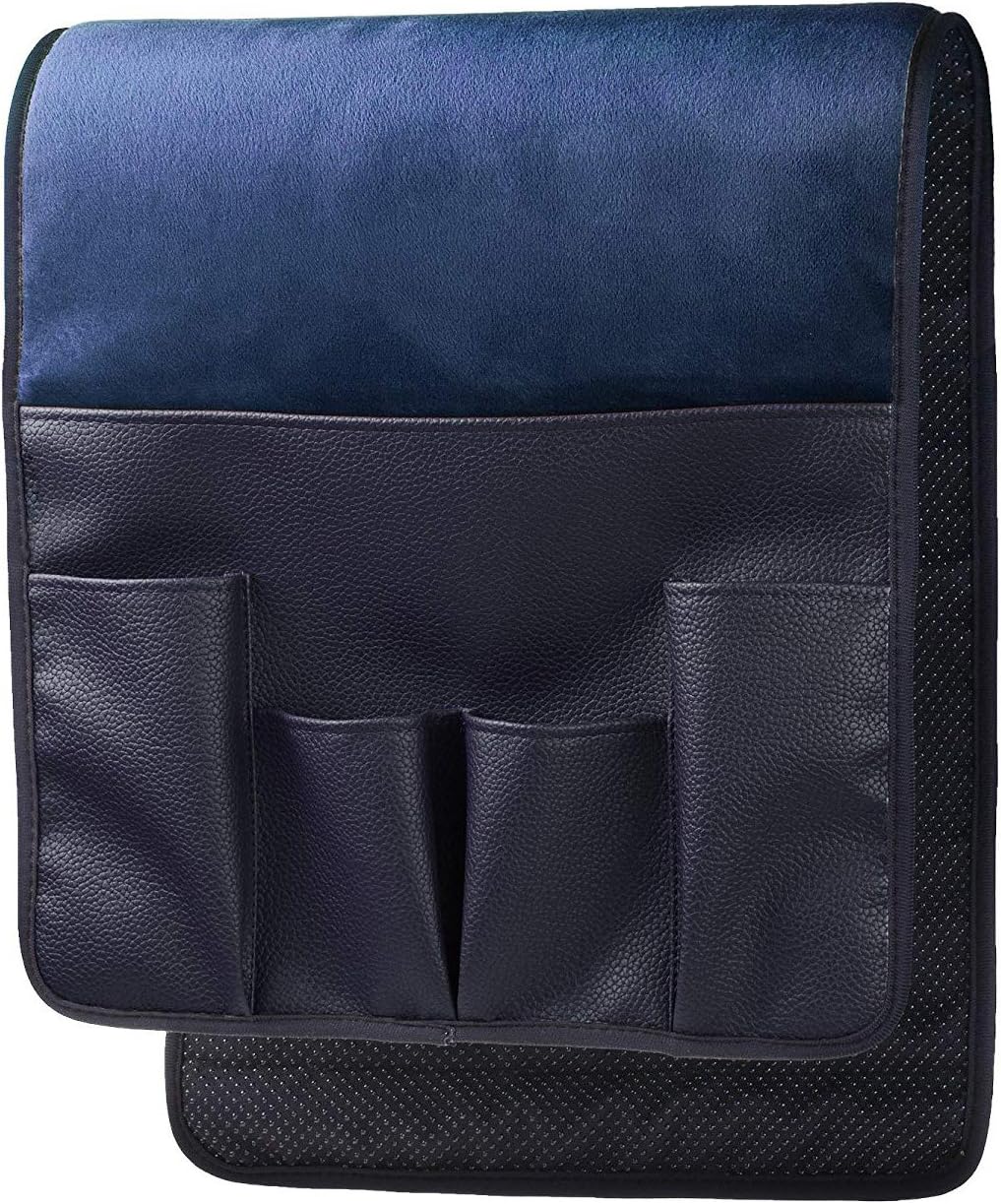 Wanty Velvet Sofa Couch Chair Armrest Soft Caddy Organizer Holder for Remote Control, Cell Phone, Book, Pencil (Blue)