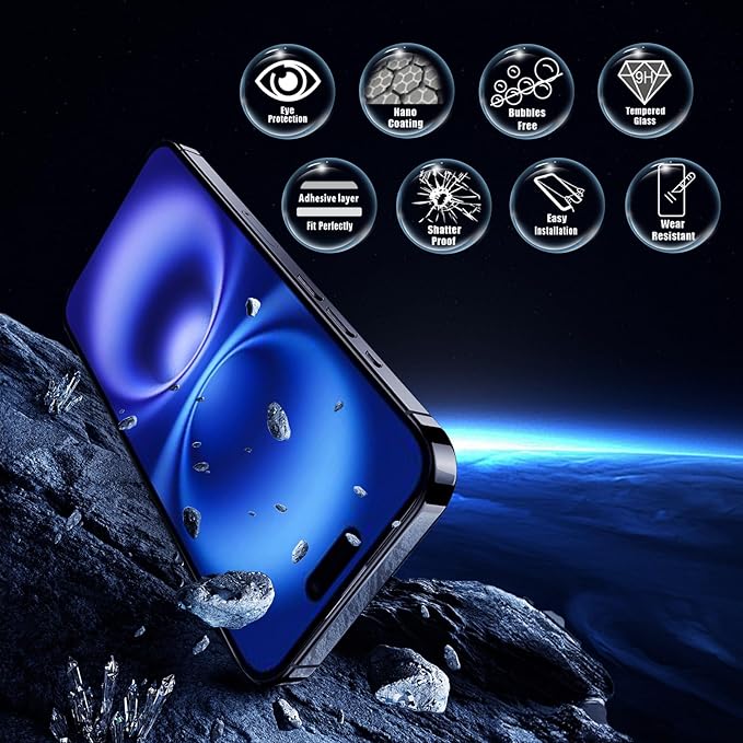 Screen Protector for iPhone 16&15 [6.1 Inch],3RD Colorless Anti-Blue Light Tempered Glass Films,HD Clear, 9H Hardness, No Bubbles, Case Friendly 2 Pack