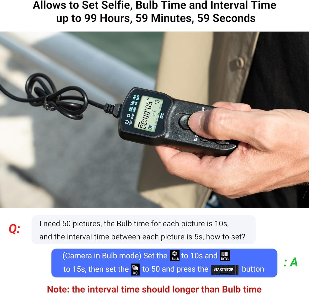 JJC Intervalometer Timer Remote Control Shutter Release for Canon EOS Rebel T6 T7 2000D 90D 80D 70D 77D T8i T7i T6i T6s SL3 SL2 T5i T4i EOS R R50V R6 Mark II R6 R7 R8 R10 RP R100 M6 Mark II M5 & More