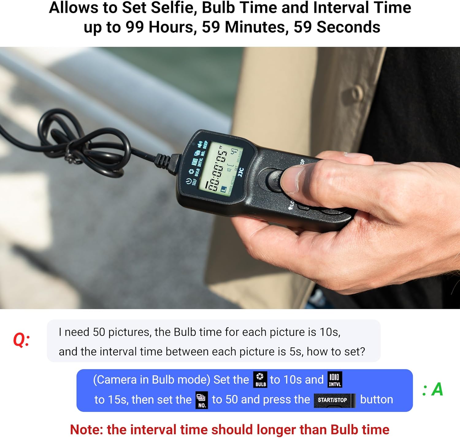 JJC Intervalometer Timer Remote Shutter Release Time Laspe for Fuji Fujifilm X-T5 X-T4 X-T3 X-T30 II X-T20 X-T10 X-H2 X-H2S X100VI X100V X100F X100T GFX100SII GFX100 GFX 50R 50S X-PRO3 X-T100 & More