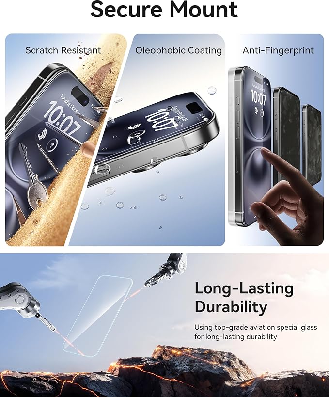 NIMASO for iPhone 16/15 Plus Screen Protector, 3 Pack Tempered Glass Screen Protector for iPhone 16 Plus, Automatic Dust Removal, Instant Installation,HD Clear, 9H Hardness Shockproof (6.7 inches)