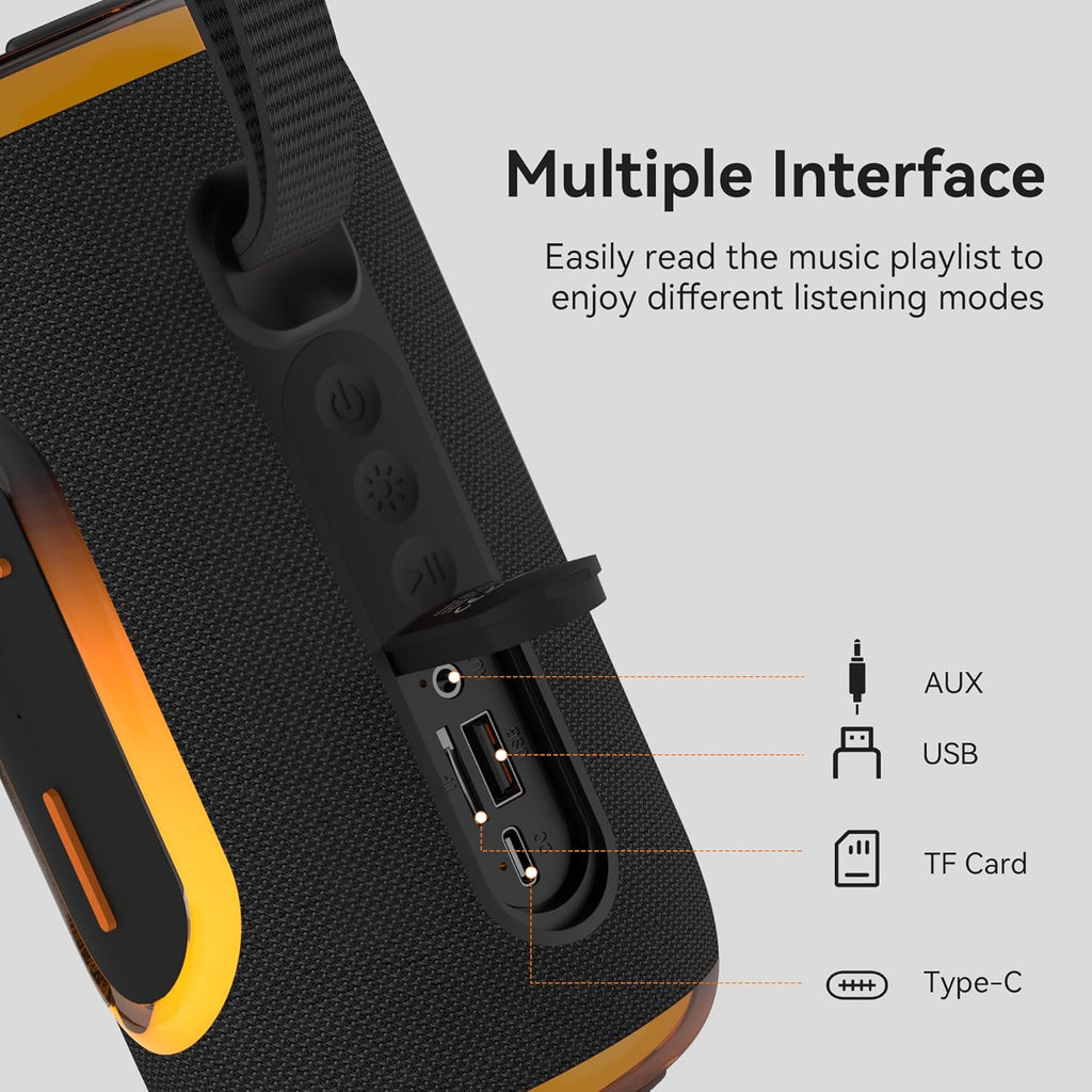 Oraolo Portable Bluetooth Speaker with 24W Loud Stereo Sound, Colorful RGB Lights, TWS Pairing, Bluetooth 5.4, 15H Playtime, Support AUX/TF Card, Wireless Speaker for Outdoor Party Home