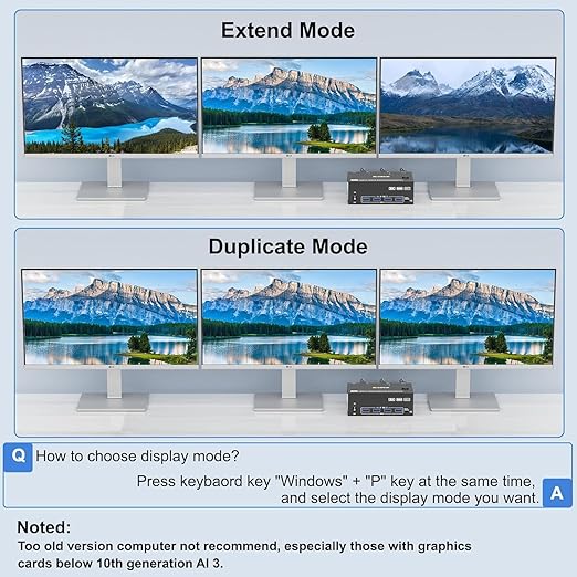 HDMI Displayport KVM Switch 3 Monitors 2 Computers 8K@60Hz/4K@144Hz, USB3.0 KVM Switches for 2 PC Sharing Triple Monitor and Keyboard Mouse with Power Adapter,Wired Extend Controller and USB3.0 Cables