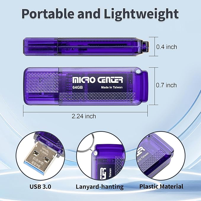 INLAND Micro Center SuperSpeed 10 Pack 64GB USB 3.0 Flash Drive Gum Size Memory Stick Thumb Drive Data Storage Jump Drive, 10X Faster Than USB 2.0 USB Drive (64G 10-Pack)