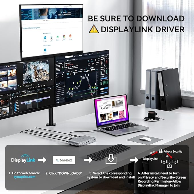 Minisopuru Upgrade DisplayLink Docking Station Triple Monitor with 140W Power Adapter,45W Charging,Docking Station for MacBook M4/M3/M2/M1/Windows/Thunderbolt 5/4 (3XHDMI,2X DisplayPort,5X USB,TF/SD)