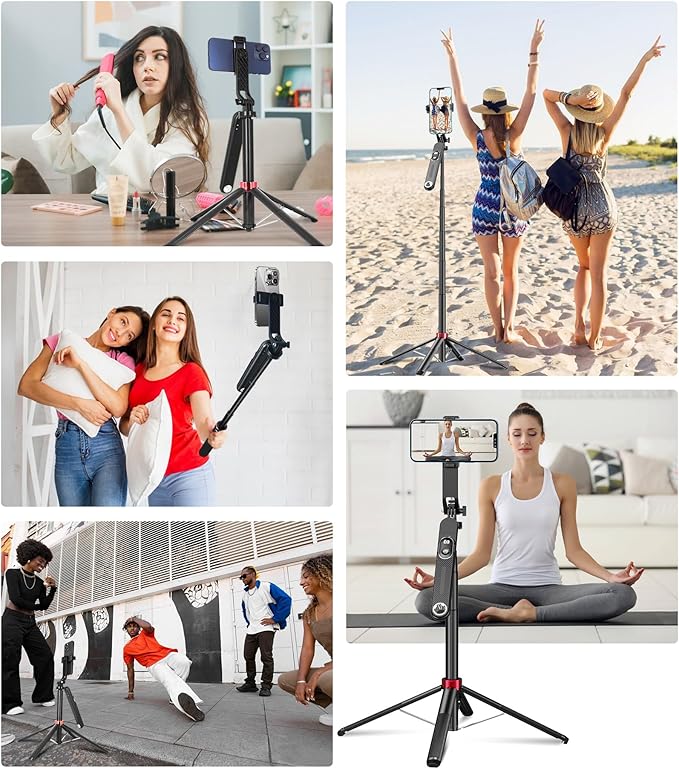Huryfox Selfie Stick Phone Tripod - 71 inch Tall Cell Phone Holder with Detachable Wireless Remote, Phone Stand for Recording, Video and Picture, Compatible with iPhone, Android Phone, Camera & Gopro